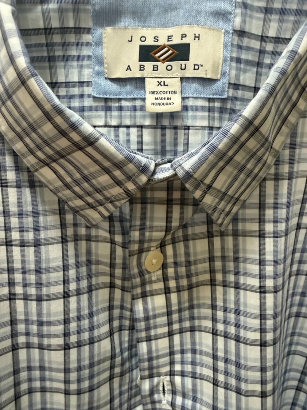 Joseph Abboud Blue and White Men’s Plaid Cotton Button-Down Shirt XL